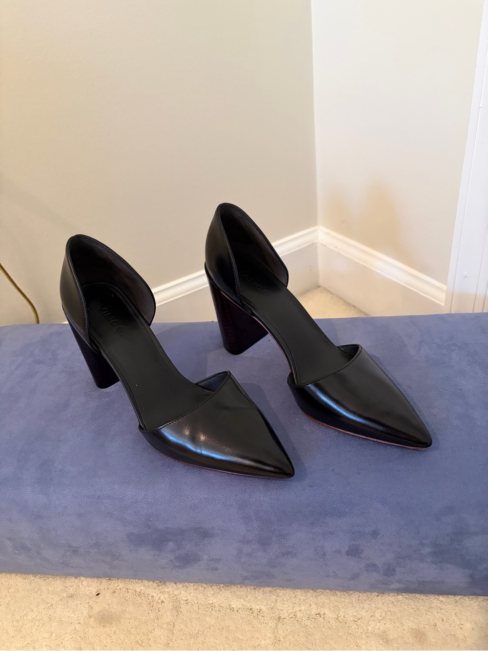 Vince Black Pointed D'Orsay Block Heel Pumps - Women's